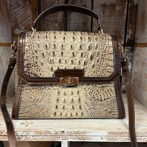 Elegant Crocodile Pattern Tan and Brown Handbag
